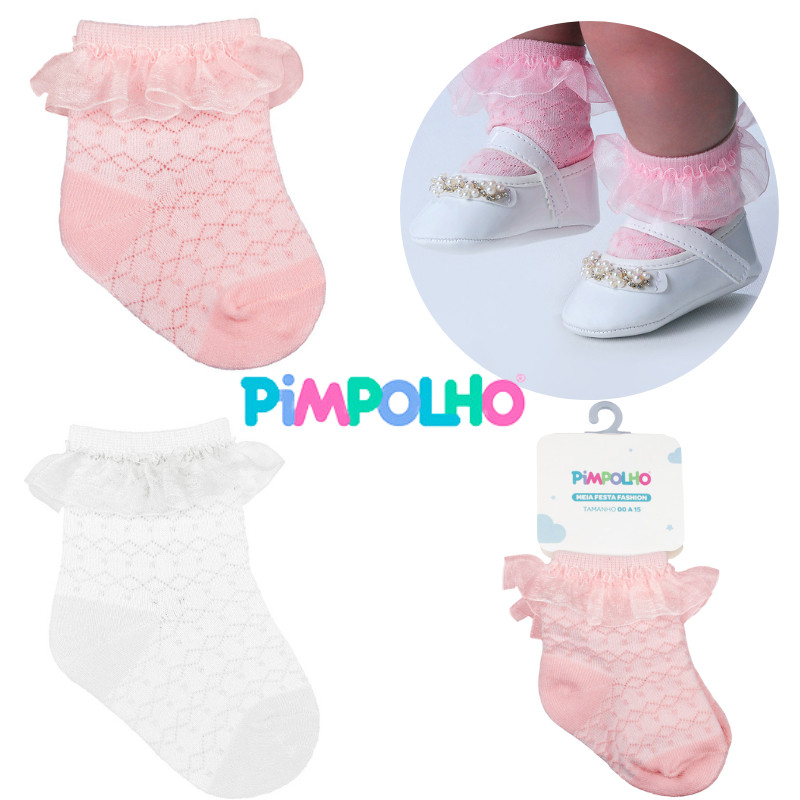 Meia Soquete Infantil Festa Babado Rendada Batizado Festa Menina Bebe Social Pimpolho em Oferta na Shopee