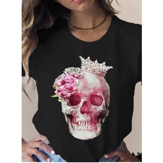 Camiseta Feminina Diversas Estampas Caveira Flores Borboletas Novo! Lançamento 2024 Amora Black