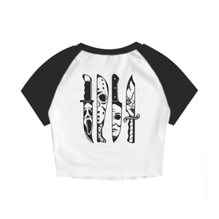 Cropped Raglan Feminino Tumblr blogueira terror lendas do terror facas feminina curta em Oferta na Shopee
