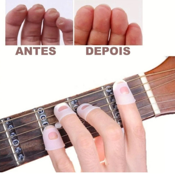 Imagem Kit com 4 Protetores de dedos para Tocar Violão Guitarra Ukulele Baixo Dedal Tamanho Pequeno de Silicone Transparente