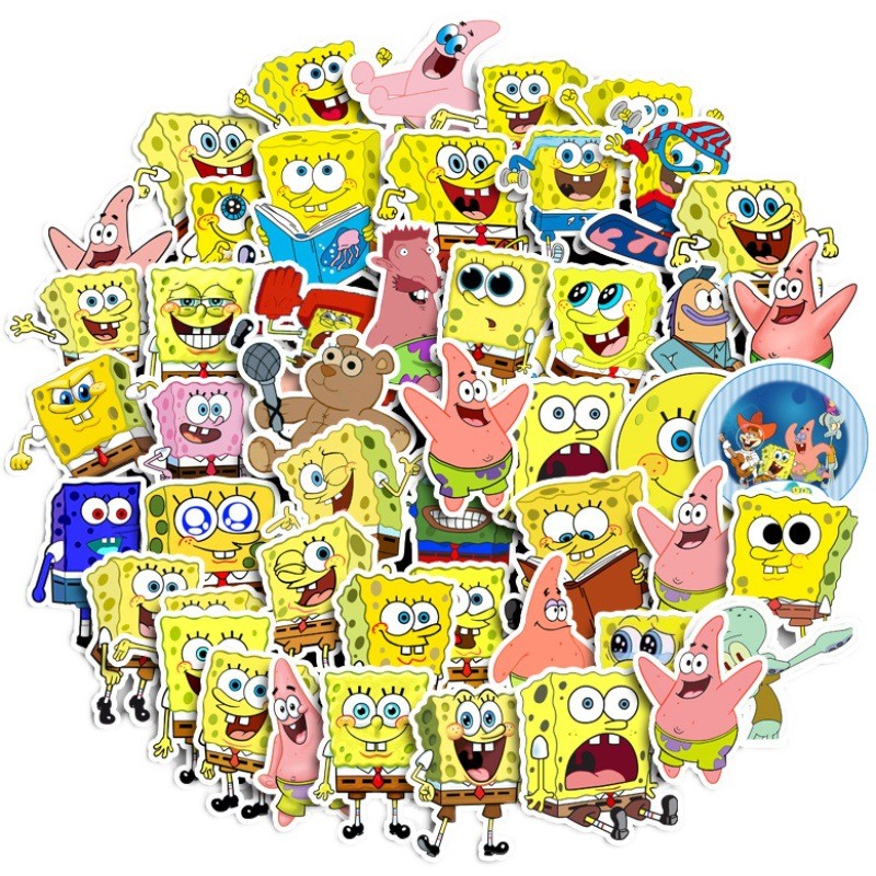 90 Pçs Bonito Dos Desenhos Animados Bob Esponja Calça Quadrada Graffiti Adesivos Para Bicicleta Mão Conta Lápis Caso Dec em Oferta na Shopee
