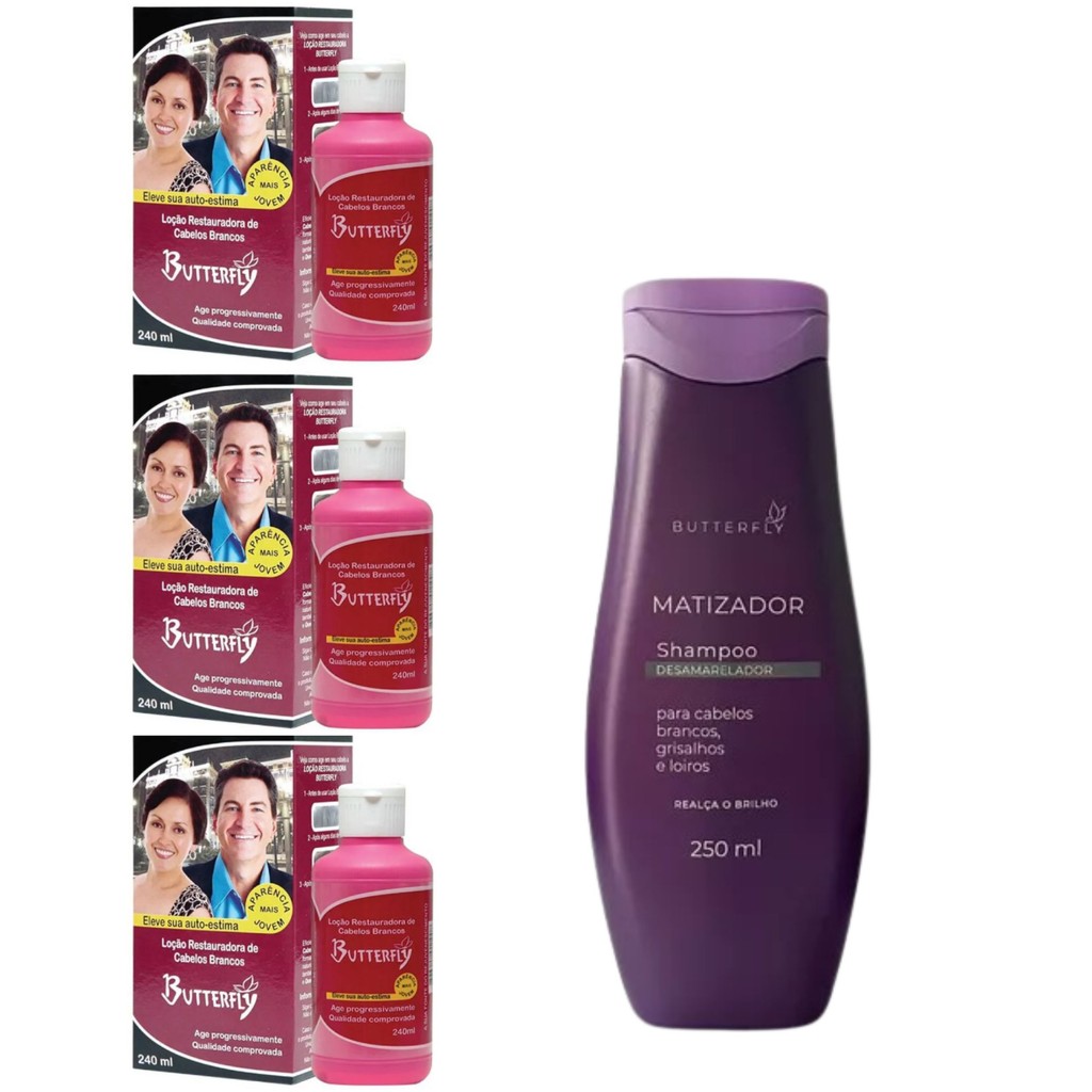 Kit 3 Loção Restauradora + 1 Shampoo Desamarelador - Butterfly em Oferta na Shopee