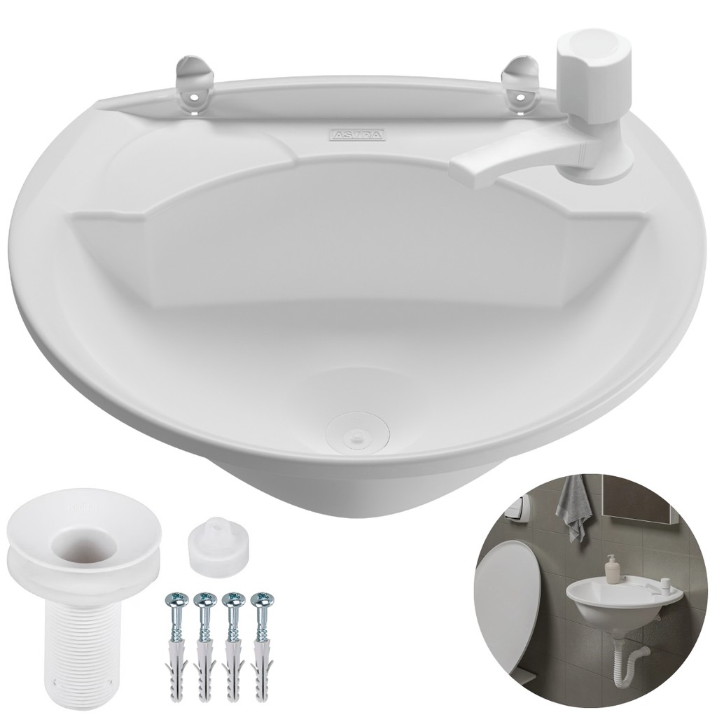 Kit Pia Lavatório Banheiro 4L Branca com Torneira Reforçada Branca Cuba de Sobrepor Lavatório Plástico Prático
