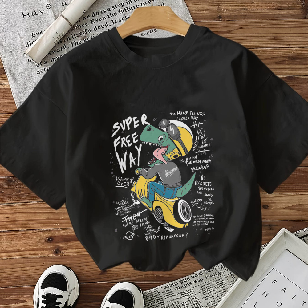 Camiseta Estampada Dinossauro em Carro com Texto Super Free Way Streetwear Novo