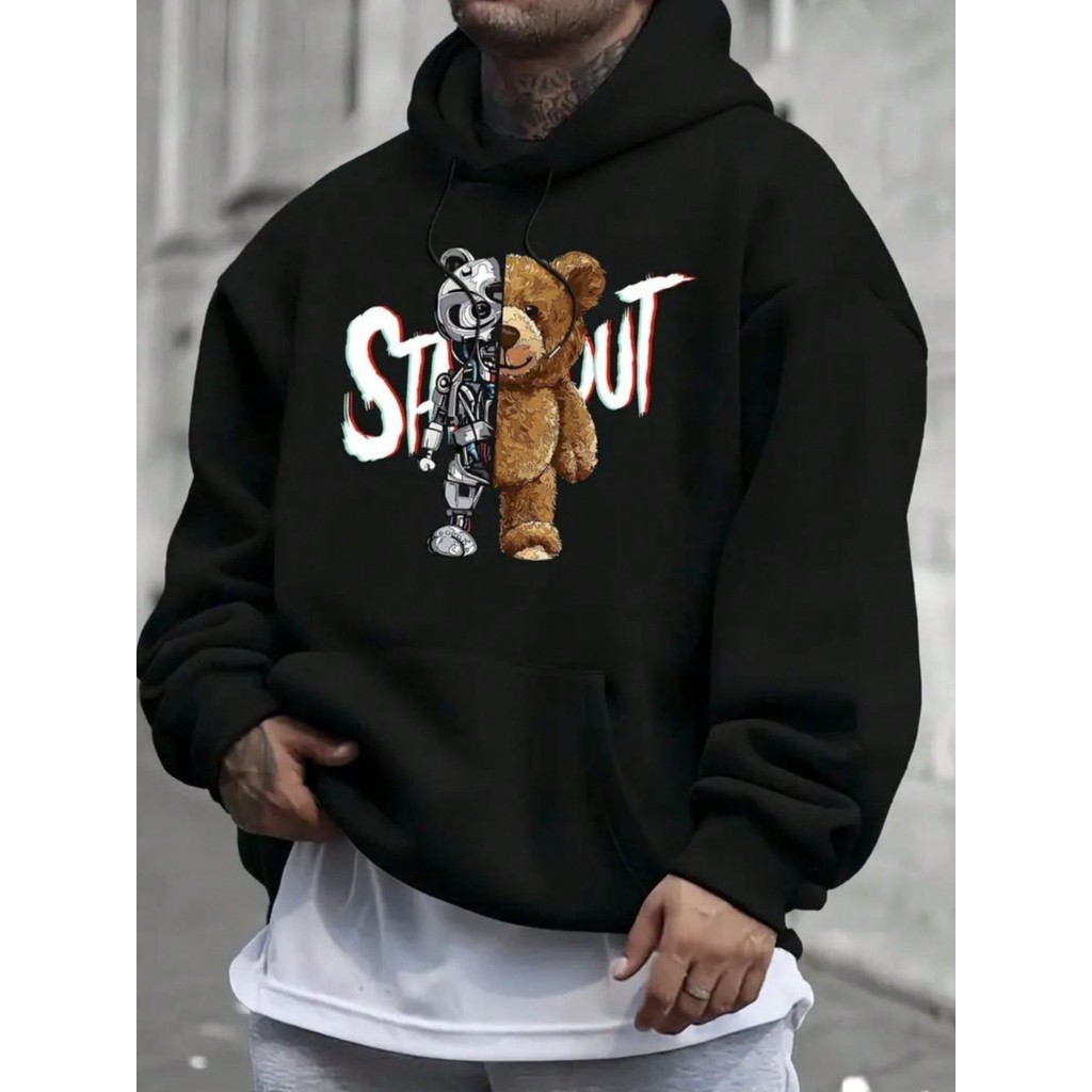Moleton urso 100% algodão estampado moleton com regulagem no capuz moda inverno