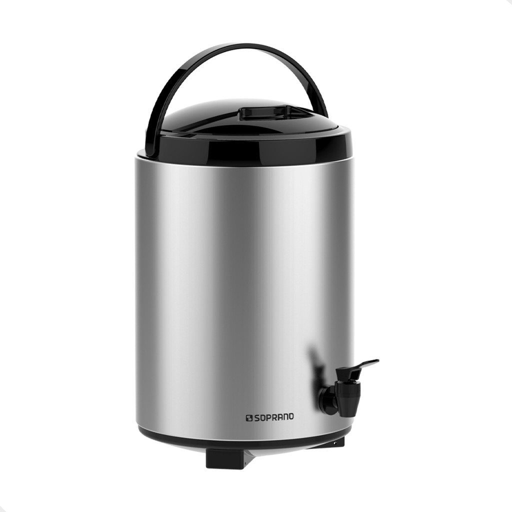 Detalhes do Garrafa Térmica tipo Botijão Térmico Palace 6L ou 9,5L Inox/Preto com Torneira e Tripé – Soprano