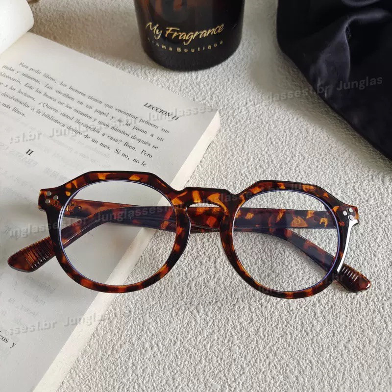 Retro Com Armação Redonda Grossa Arroz Prego Óculos Anti-Azuis Para Mulheres Homens Vintage Dois Tons