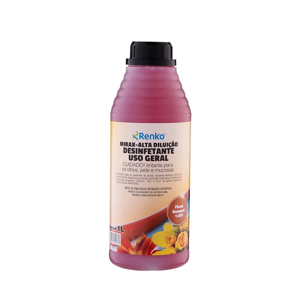 Mirax Desinfetante Concentrado à base de Quaternário de Amônio 1:50 Floral Bouquet 1L