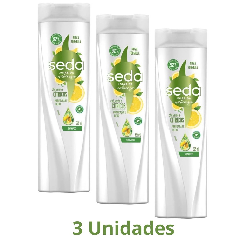 Kit 3 Shampoo Seda Cha Verde e Citricos e Detox 325ml