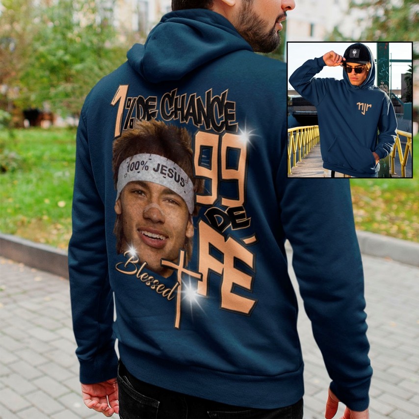 Moletom Neymar Jr 100% Jesus Blusa De Frio Menino Ney 1% De Chance 99 De Fé Casaco Futebol