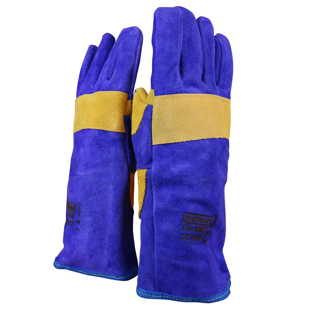 Luva de raspa para solda com reforço 15 cm azul Rotterman em Oferta na Shopee