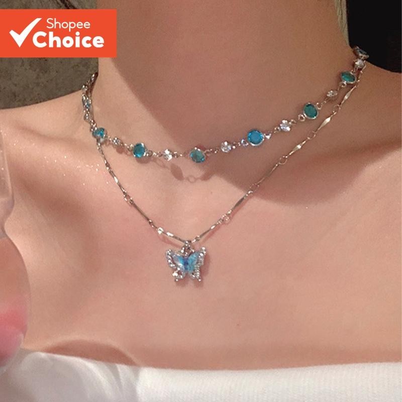 2 cor oceano Original verão legal sentimento borboleta colar acessórios feminino luz luxo nicho clavícula corrente colar