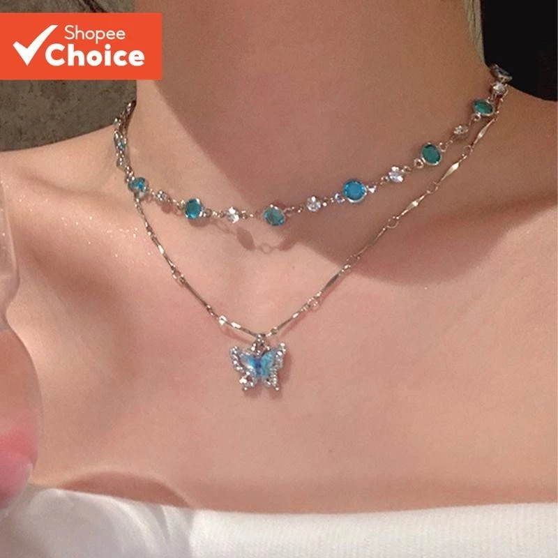 2 cor oceano Original verão legal sentimento borboleta colar acessórios feminino luz luxo nicho clavícula corrente colar