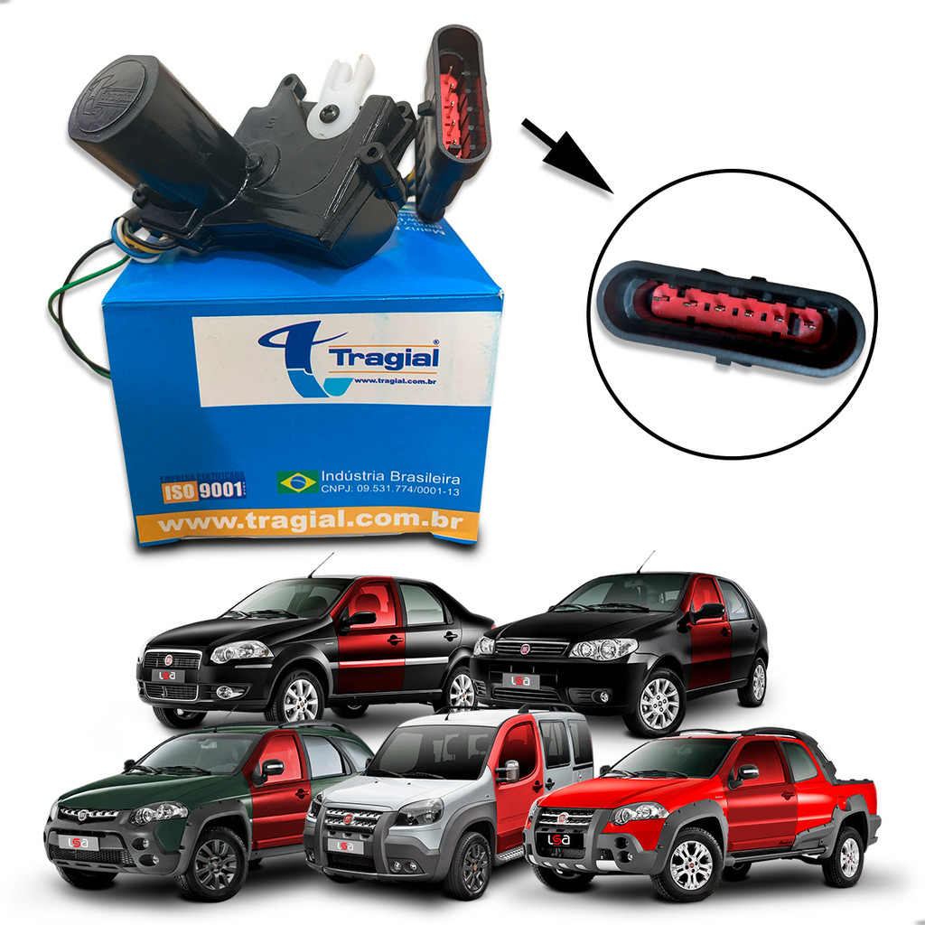Motor de Trava Elétrica Porta Dianteira Esquerda Fiat Palio Weekend Siena Strada Doblo 6 Pinos Sensor de Porta Aberta em Oferta na Shopee