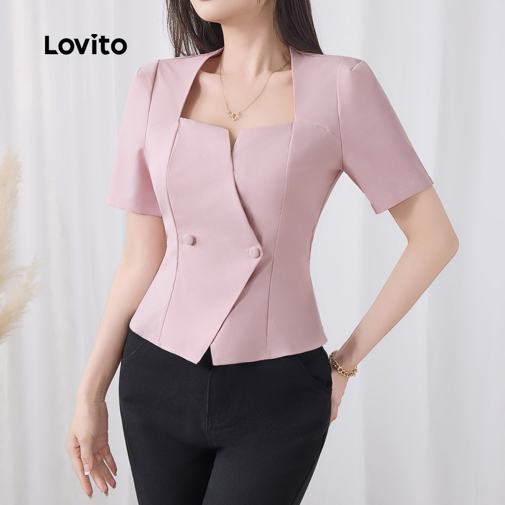 Lovito Blusa Elegante Com Babados Lisos Para Mulheres L132ED086 - Women Clothes