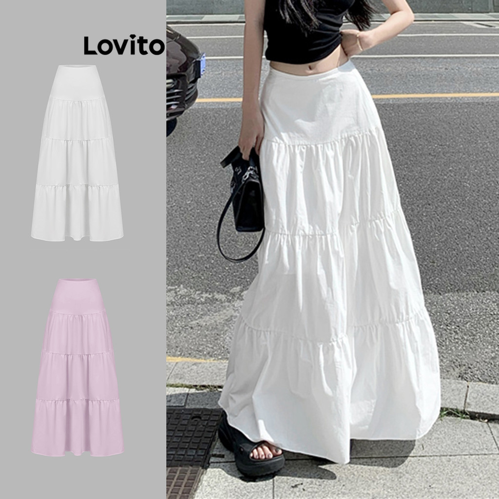 Lovito Saia Básica Lisa Casual Para Mulheres L85AD112 - Women Clothes