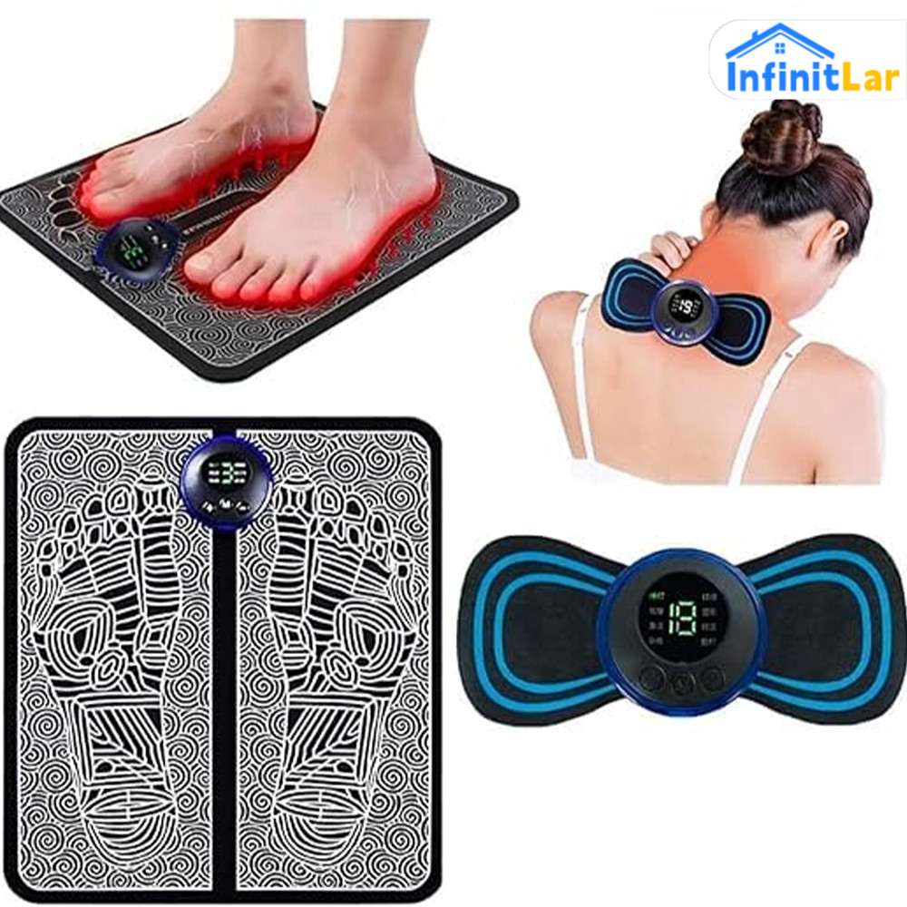 Kit de carpete usado para aliviar dores nos pés e musculares e Mini massageador elétrico