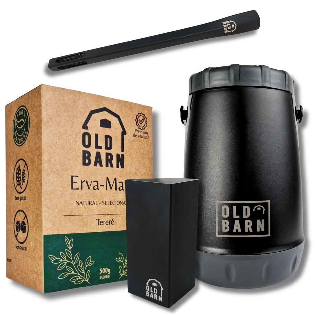 Kit Tereré Completo Old Barn Garrafa 2,5l Copo Cuia Quadrada 250ml Bomba V4 Quadrada Tela Cor Black Erva 500g Premium