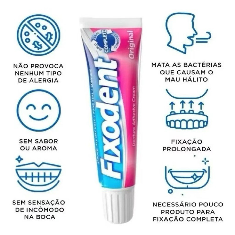 Detalhes do 1 Fixodent Original 68g（1 turbo） 100% Original Fixador De Prótese Em Gel Sem Glúten