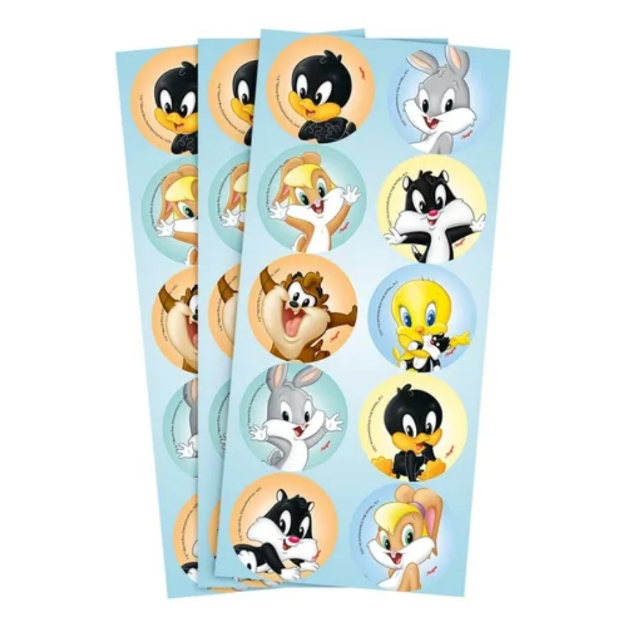 Adesivo Redondo - Looney Tunes Baby - 4x4cm - 30 unidades - Rizzo em Oferta na Shopee