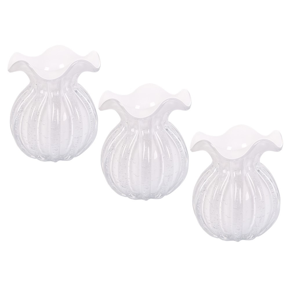 Kit 3 Vaso de Vidro Murano Flor Plantas Arranjos Branco Leitoso Trouxinha 10x11cm Lemis