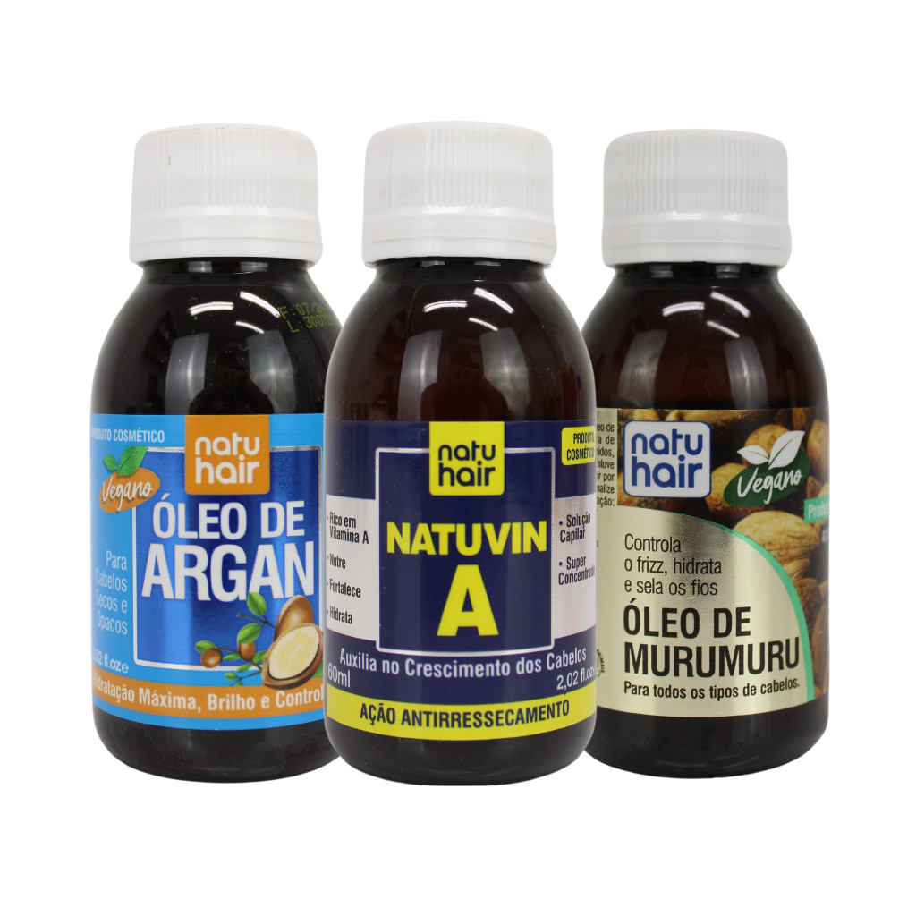 Kit Nutrição e Brilho Máximo NatuHair – NatuVin A + Óleo de Argan + Óleo de Murumuru em Oferta na Shopee
