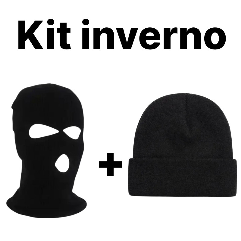 Kit Touca Preta Ninja Lã Para Frio Inverno Gorro Balaclava com 3 Furos e um touca lisa preto