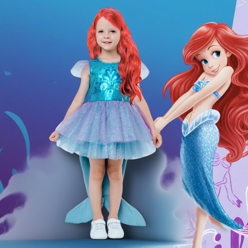 Fantasia de Party Sereia Ariel Princesa Vestido Festa Com Calda Luxo