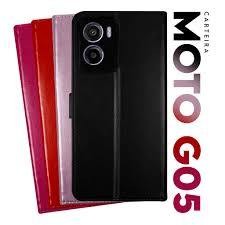 Capa Carteira em Couro Motorola Moto G05 com Porta Cartão e Fecho Magnetico Case