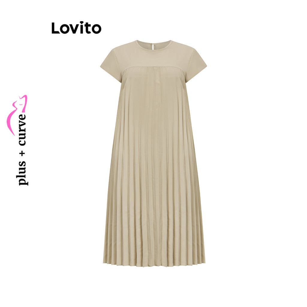 (Trendy) Lovito Vestido Plus Size Curve Boho Simples Plissado para Mulheres LBL17700 - Women Clothes