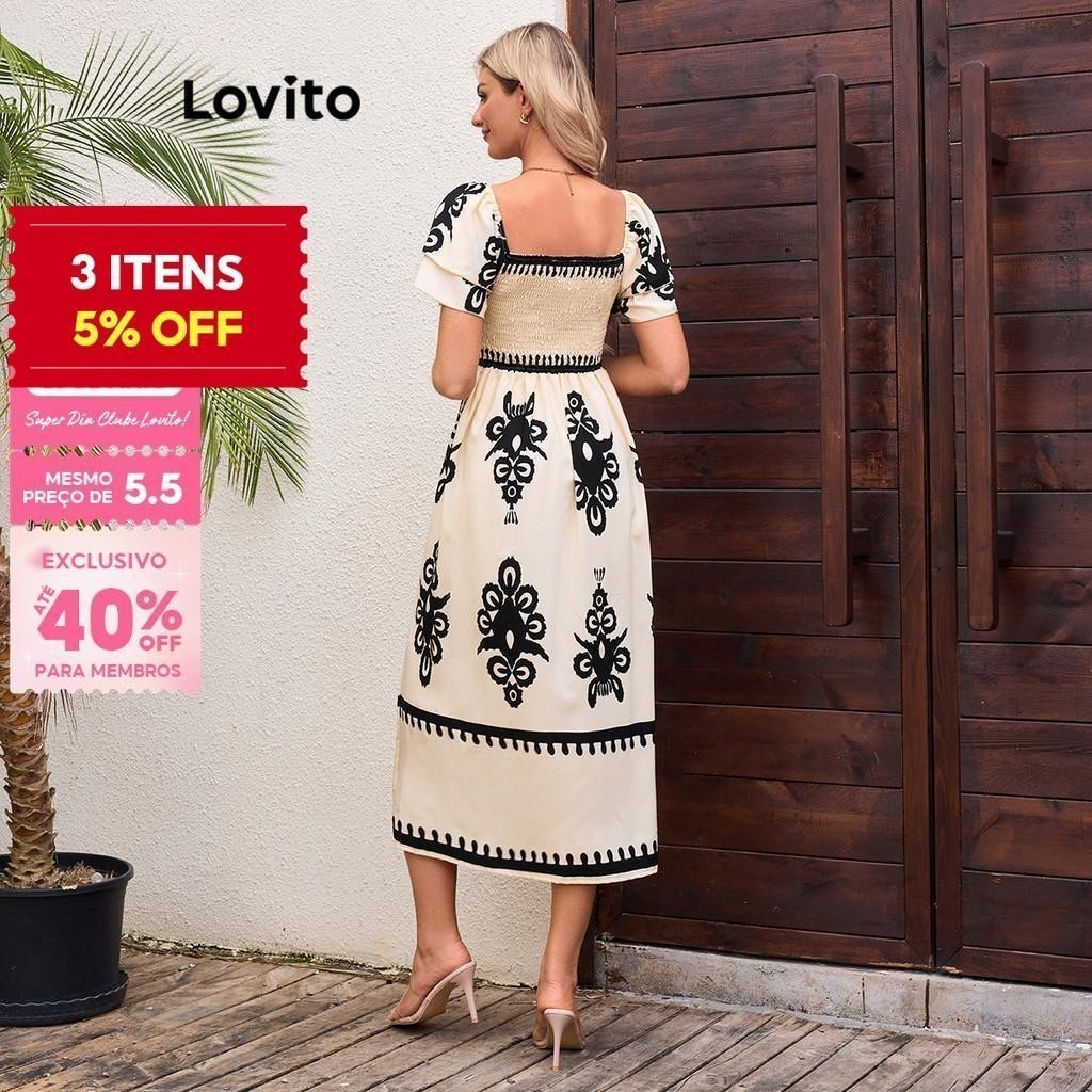 (Trendy) Lovito Vestido Romântico Paisley Vestido Com Babados Para Mulheres LBL16668