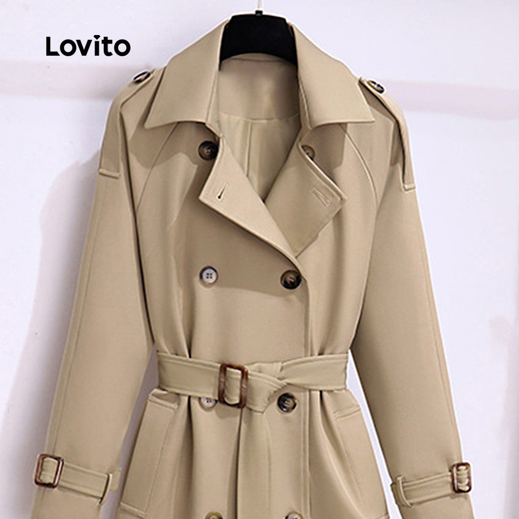(Trendy) Lovito Casaco Casual com fivela lisa para mulheres LNL101628 em Oferta na Shopee