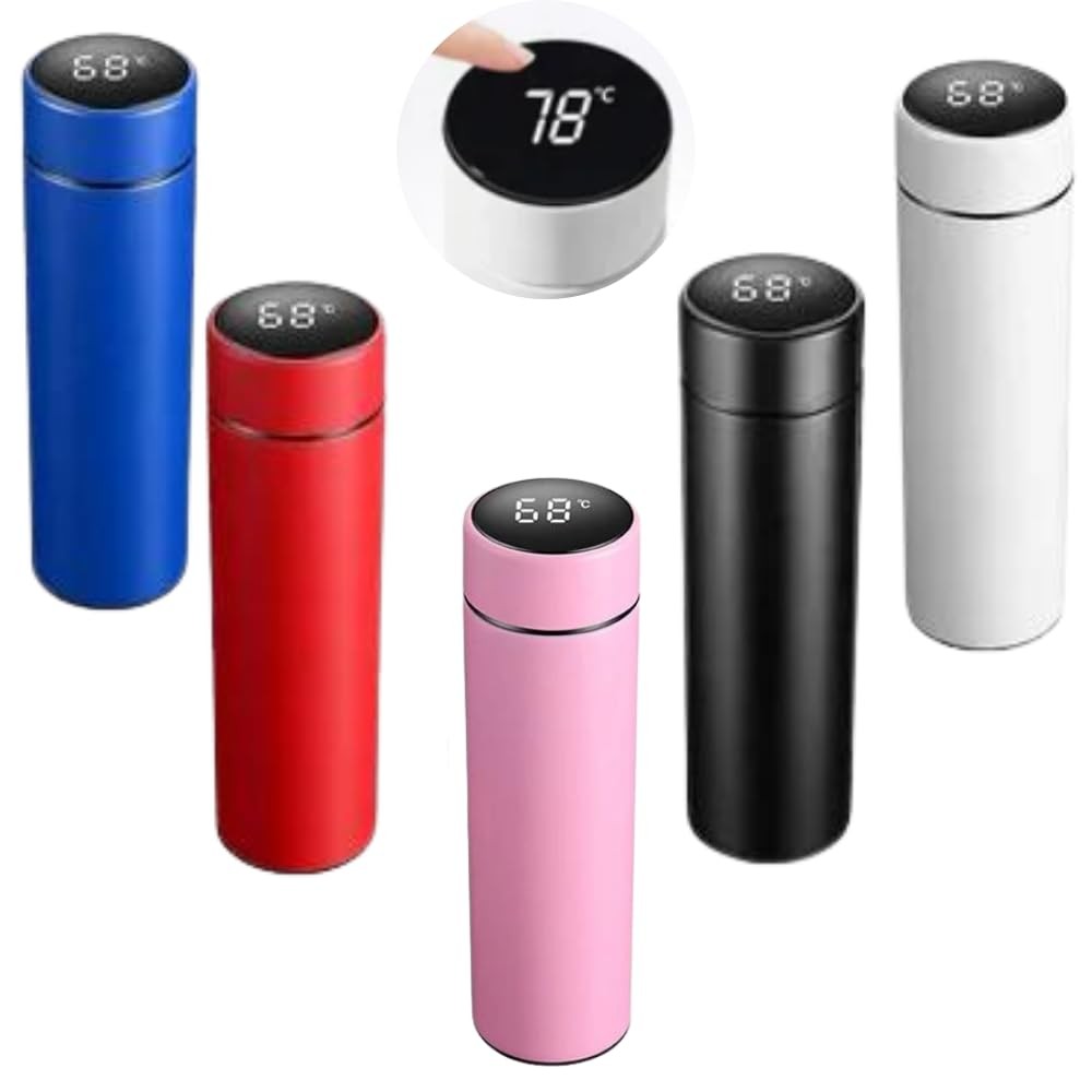 Garrafa Térmica em Aço Inox 500ml com Termômetro Digital LED Touch (Vermelho)