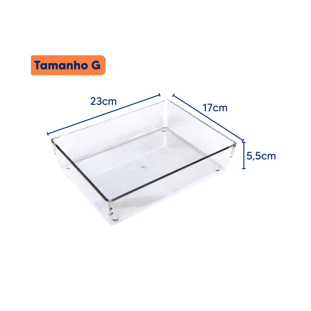 Kit 4 Organizador Grande Gavetas Multiuso Acrílico Transparente Empilhável 23x17x5,5Cm Cozinha Geladeira