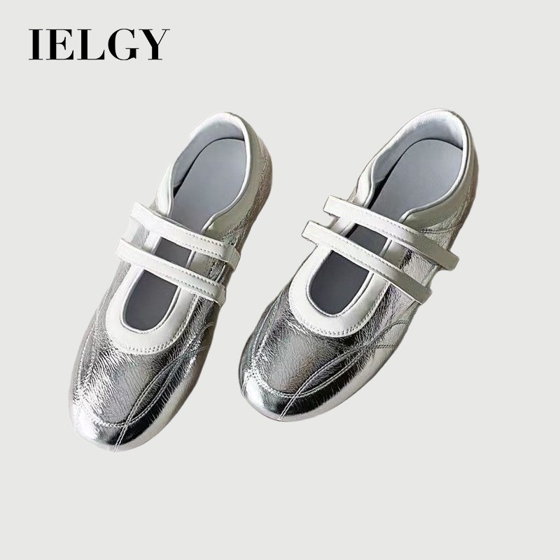 IELGY Silver Mary Jane Sapatos Versáteis Com Bico Redondo E Sola Macia Para Mulheres