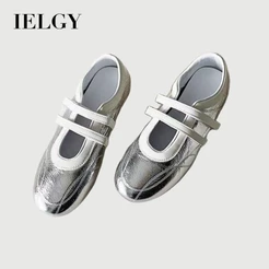 IELGY Silver Mary Jane Sapatos Versáteis Com Bico Redondo E Sola Macia Para Mulheres