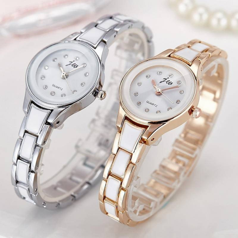 Relógio Feminino com Pulseira de Aço e Detalhes em Cerâmica Falsa - Quartzo com Strass, Luxo Acessível em Oferta na Shopee