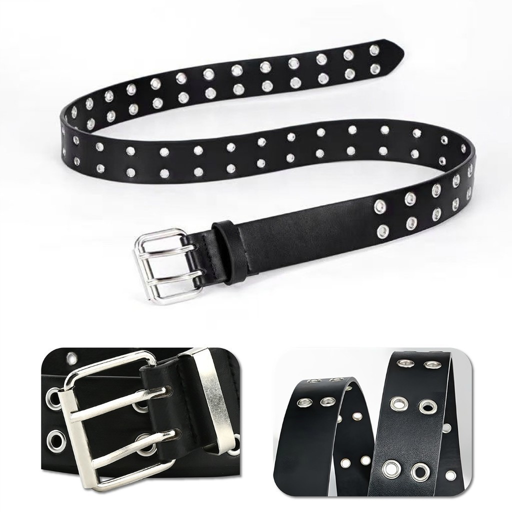 Cinto Unissex Preto , Duplo Ilhós , Punk Rock Metal em Oferta na Shopee