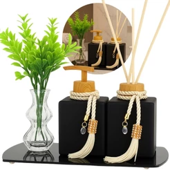 Kit Lavabo Porta Sabonete E Difusor Cubo 250ml Luxo C/ Bandeja Vidro