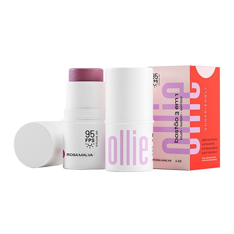 Bastão 3 em 1 Ollie Blush, Batom e Sombra FPS95 Cor Rosa Malva 4,5g em Oferta na Shopee