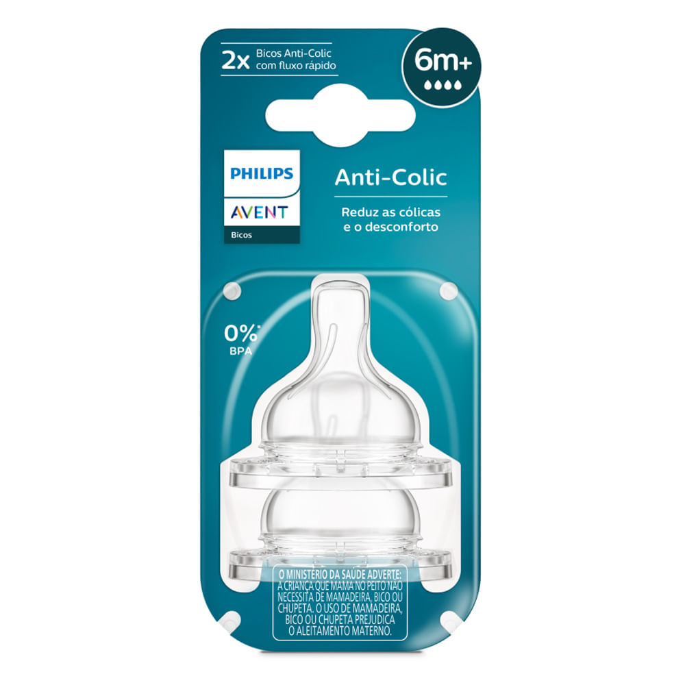 Bico de Mamadeira Phillips Avent Anti Colic 6+ Meses com 2 Unidades - Mom & Baby