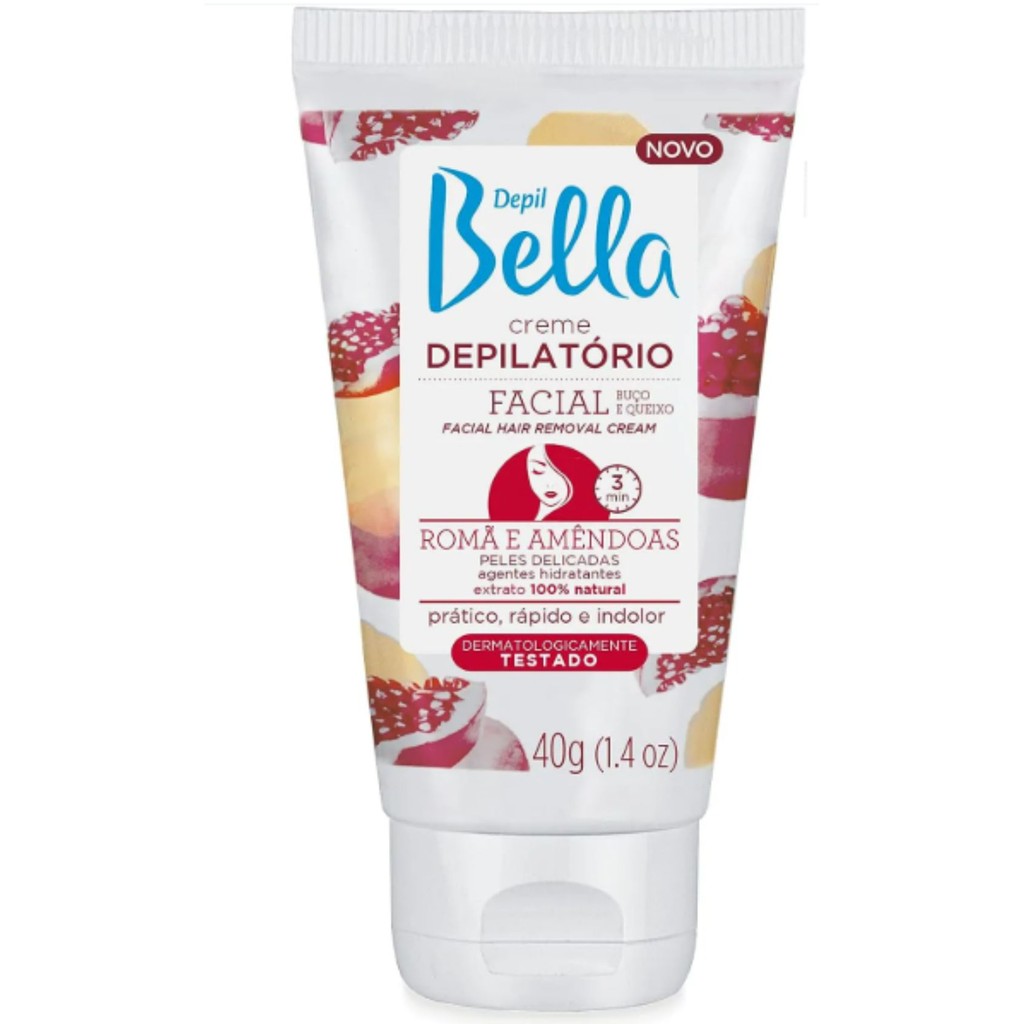 DEPIL BELLA CREME DEPILATÓRIO FACIAL ROMÃ E AMÊNDOAS 40G – PELE MACIA E SUAVE SEM IRRITAÇÕES
