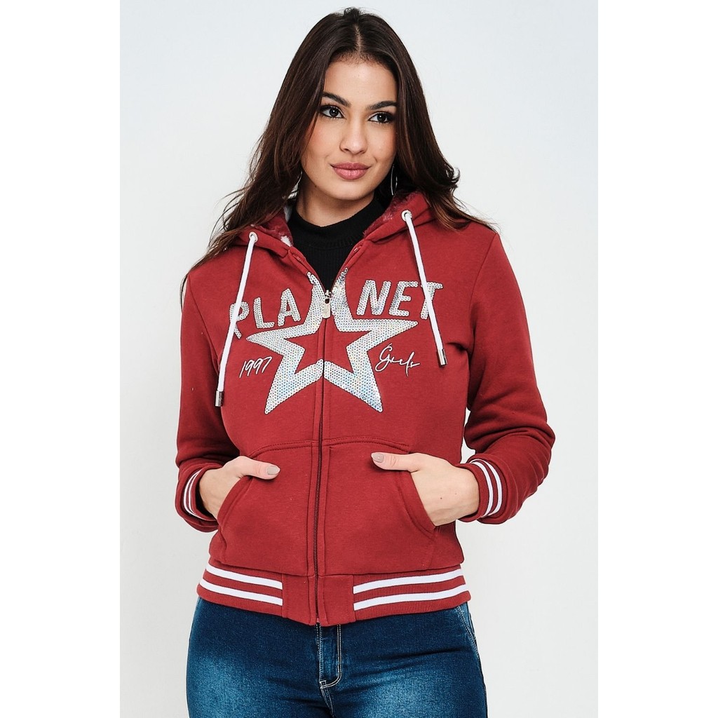 Moletom Feminino Dupla Face New Com Chaveiro Planet Girls Vermelho Escuro - Women Clothes