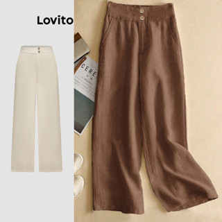 Lovito Calças Básicas De Linho Com Botões Frontais Para Mulheres LNE21224 em Oferta na Shopee