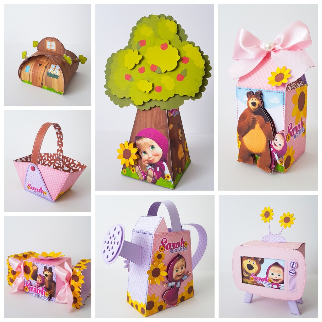 Kit Papelaria Personalizada Masha e Urso Caixa Caixinha para Festa DESMONTADO em Oferta na Shopee