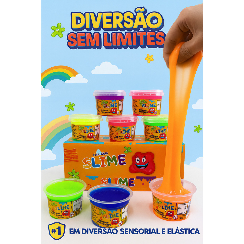 Slime Neon Colorida Infantil Kit 24 Potes 125g Não Tóxica Massinha Geleca Macia Segura e Divertida
