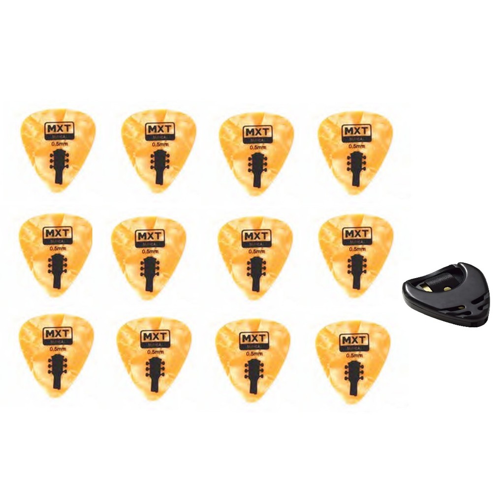 Kit 12 Palhetas Violao MXT 050mm + Porta Palhetas