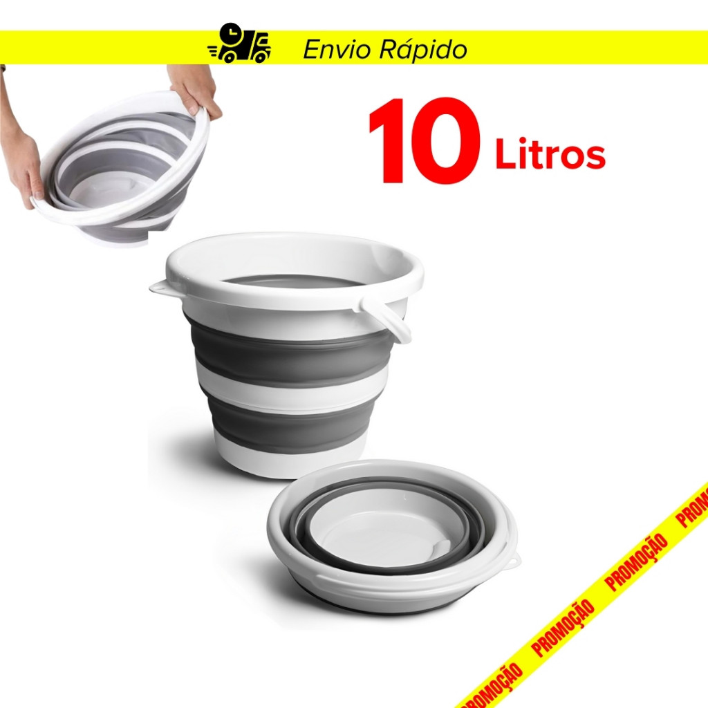Balde Retrátil 10 Litros Cinza Fácil de Guardar Alça e Gancho de Parede Borracha Limpeza Dobrável em Oferta na Shopee