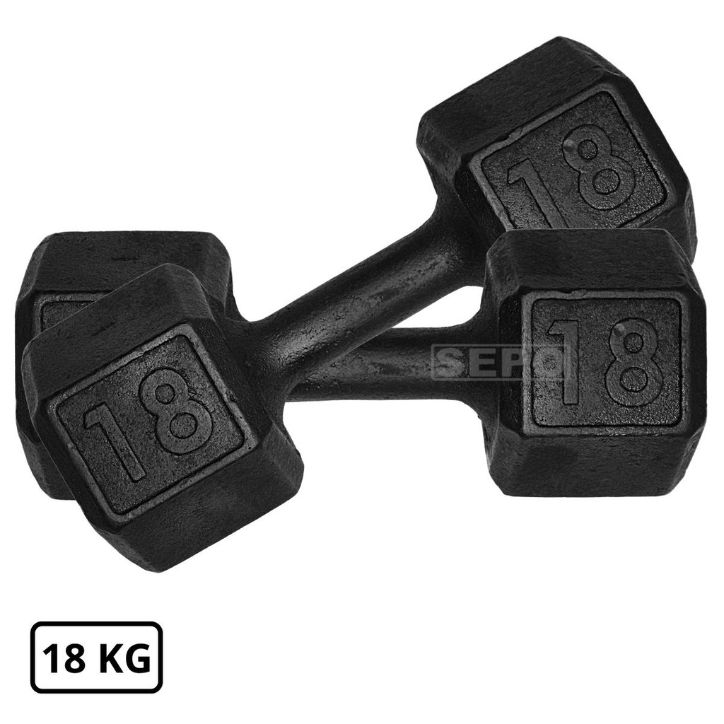 Par Halteres Sextavado 18 kg Peso Academia Dumbell Halter Preto