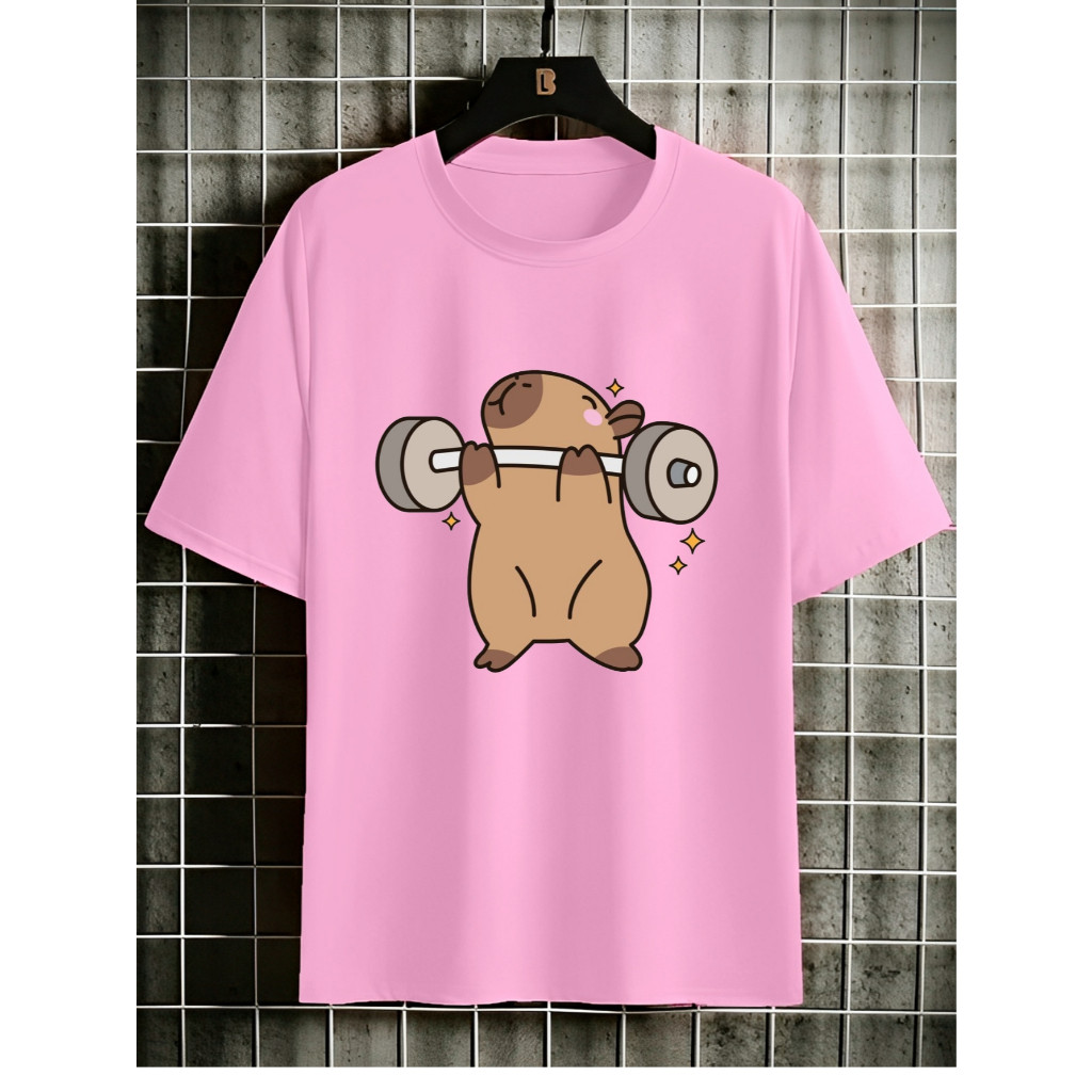 Camiseta Academia Capivara Fitness  Estampada  entre 30 a 35 cm  100% Algodão Unissex Masculino Feminino Confortável